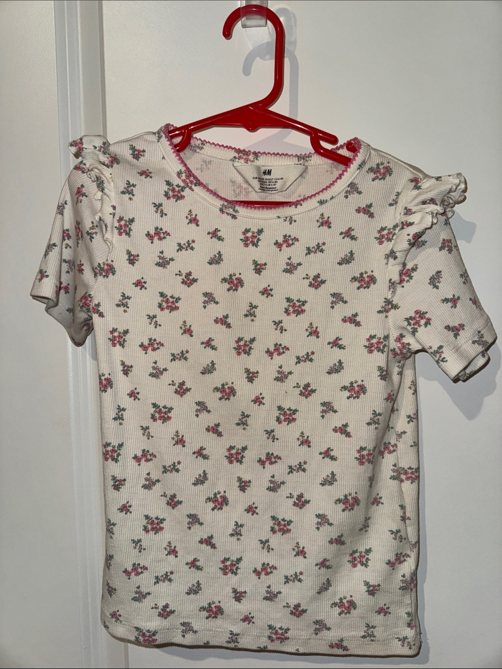 H&M Cream Tee with Pink and Green Floral Print